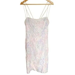 Vintage Nu Mode Pastel Lace Formal Sheath Dress